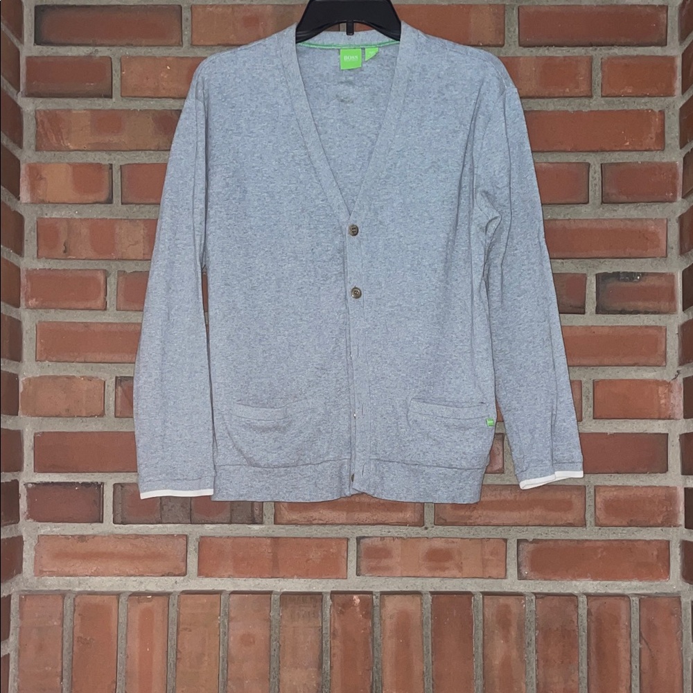 Boss unisex knit Gray Cardigan Sweater cardigan large nice used cotton blend